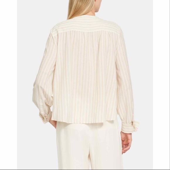 Theory Easy Shirt Size Small Corded Texture Ivory Multi Striped Cuffs Career Top - Picture 3 of 13